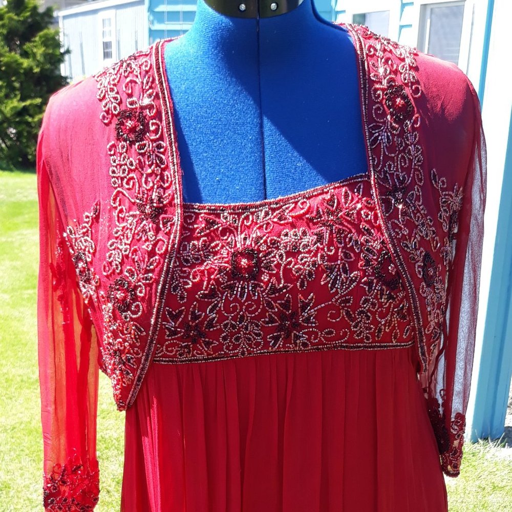 Stenay Red Beaded Dress with Jacket - Size 8